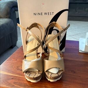 Nine West Beige and Snakeskin Platform Heels